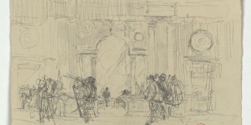 image for: Marià Fortuny - Esbós del palau de Carles V a l'Alhambra de Granada i figures (anvers) / Anells (revers) - Cap a 1870-1872