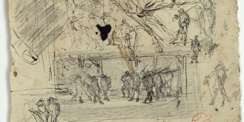 image for: Marià Fortuny - Croquis de figures amb espases (anvers) / Croquis de figura masculina (revers) - Cap a 1870-1872