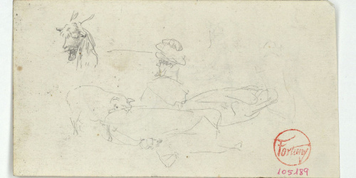 image for: Marià Fortuny - Cap de cabra i croquis inconcrets (anvers) / Croquis inconcret (revers) - Cap a 1860-1862