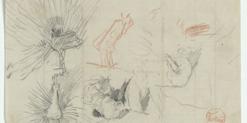 image for: Marià Fortuny - Paons, croquis de figura masculina i altres motius - Cap a 1870-1872