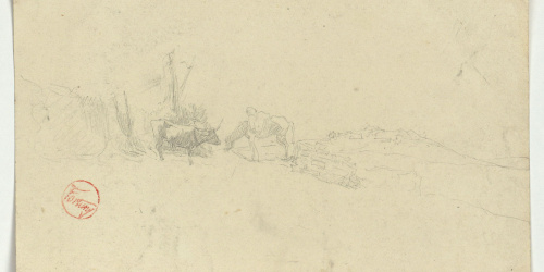 image for: Marià Fortuny - Bou i cavall al camp (anvers) / Croquis de portes d&#039;edificis d&#039;estil musulmà (revers) - Cap a 1860-1862