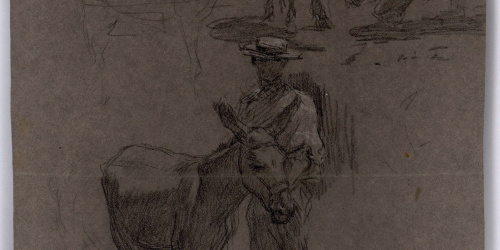 image for: Marià Fortuny - Rucs i figura masculina (anvers) / Croquis inconcret (revers) - Cap a 1867-1872