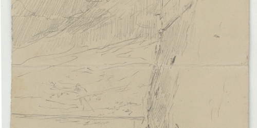 image for: Marià Fortuny - Paisatge amb marroquins (anvers) / Croquis inconcret (revers) - Cap a 1860-1862