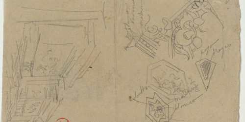 image for: Marià Fortuny - Basament i motius ornamentals (anvers) / Cornisa amb motius ornamentals (revers) - Cap a 1867-1870