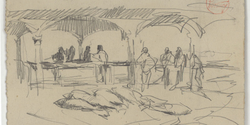 image for: Marià Fortuny - Escena de mercat (anvers) / Caps de peixos (revers) - Cap a 1871