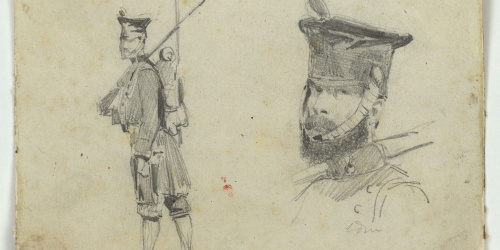 image for: Marià Fortuny - Estudis de soldat espanyol - Cap a 1860-1862