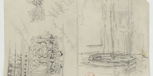 image for: Marià Fortuny - Sanefa d&#039;estil musulmà i brollador (anvers) / Croquis inconcret (revers) - Cap a 1860-1862