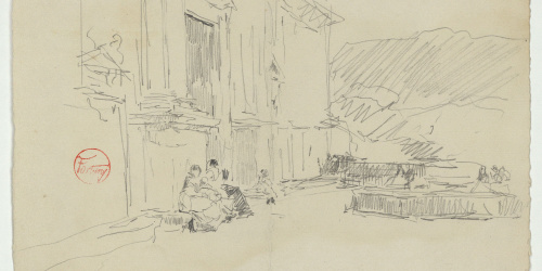 image for: Marià Fortuny - Dones assegudes davant d&#039;una església - Cap a 1870-1872