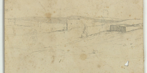 image for: Marià Fortuny - Paisatge marroquí amb figures (anvers) / Mules (revers) - Cap a 1860-1862