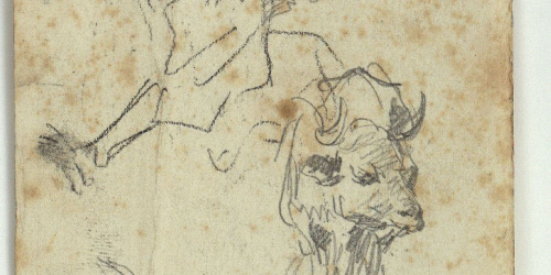 image for: Marià Fortuny - Figura i bous (anvers) / Croquis de figura i animals (revers) - Cap a 1860-1862
