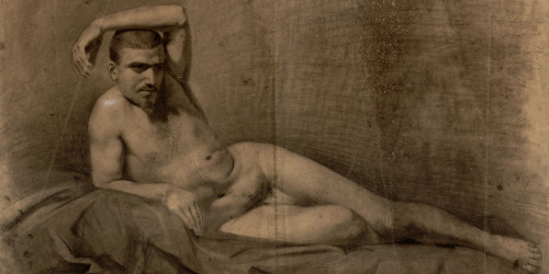 image for: Marià Fortuny - Estudi acadèmic de nu masculí (anvers) / Figures assegudes en un banc (revers) - Cap a 1858-1860