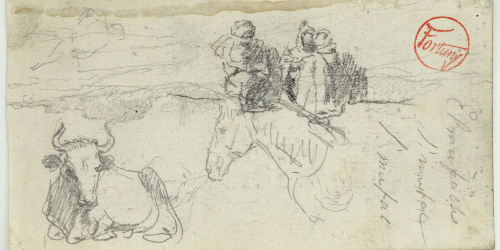 image for: Marià Fortuny - Vaca, cap de cavall i marroquins (anvers) / Marroquins i ruc (revers) - Cap a 1860-1862