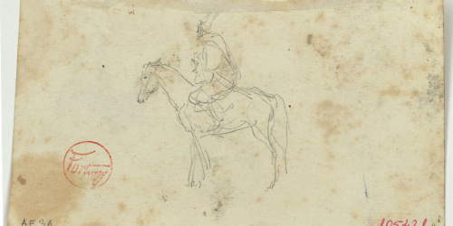 image for: Marià Fortuny - Genet marroquí a cavall (anvers) / Ruc i marroquins (revers) - Cap a 1860-1862