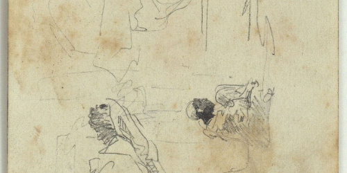 image for: Marià Fortuny - Marroquins (anvers) / Toro, retrat masculí i camell (revers) - Cap a 1860-1862