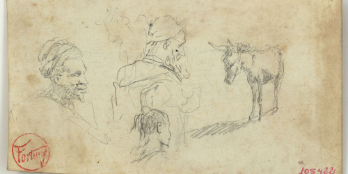 image for: Marià Fortuny - Marroquins i ase (anvers) / Pom d&#039;espasa (revers) - Cap a 1860-1862