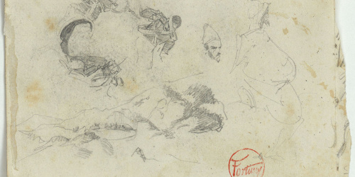 image for: Marià Fortuny - Esbós de paisatge i militars espanyols (anvers) / Escolta de los parlamentarios moros (revers) - Cap a 1860