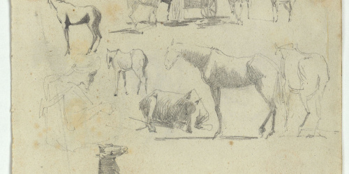 image for: Marià Fortuny - Cavalls i esbós de marroquí (anvers) / Timbal i cavalls (revers) - Cap a 1860-1862