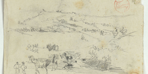 image for: Marià Fortuny - Paisatge marroquí amb figures (anvers) / Cares de marroquins (revers) - Cap a 1860-1862