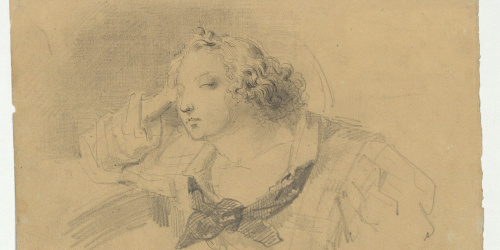 image for: Marià Fortuny - Bust de jove (anvers) / Esbós de figures (revers) - Cap a 1856-1858