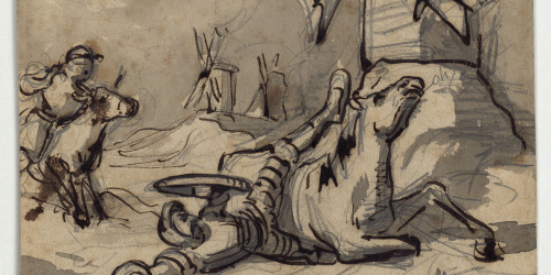 image for: Marià Fortuny - L&#039;aventura del Quixot amb els molins de vent (anvers) / Estudi de figures (revers) - Cap a 1855-1856