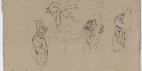 image for: Marià Fortuny - Estudi de nus masculins i figura amb indumentària del segle XVIII (anvers) / Figures masculines amb indumentària del segle XVIII (revers) - Cap a 1860-1861