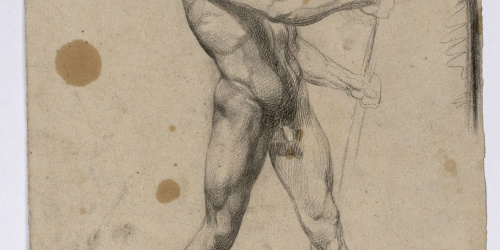 image for: Marià Fortuny - Estudi de nu masculí (anvers) / Estudi de jove nu tocant la flauta (revers) - Cap a 1860