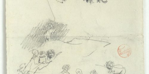 image for: Marià Fortuny - Fornícula amb fanal i croquis de figures - Cap a 1874