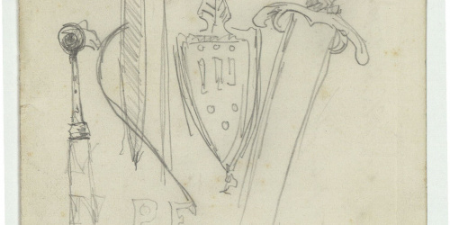 image for: Marià Fortuny - Punyals, escut i espasa - Cap a 1867-1872