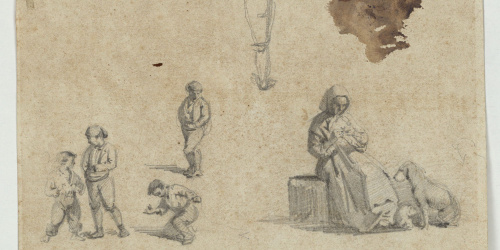 image for: Marià Fortuny - Nens jugant i dona fent mitja - Cap a 1856-1858