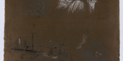 image for: Marià Fortuny - Esbós de marines i cap masculí (anvers) / Estudi de composició (revers) - Cap a 1856-1858