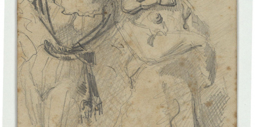 image for: Marià Fortuny - Parella de pierrots (anvers) / Monja al llit de mort (revers) - Cap a 1855-1857