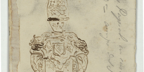 image for: Marià Fortuny - Pom d&#039;espasa d&#039;estil musulmà (anvers) / Croquis de composició amb figures (revers) - Cap a 1870-1872