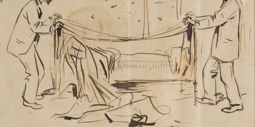 image for: Ramon Casas - Estudi per a la il·lustració «Ramon Casas i Santiago Rusiñol fent el llit» (anvers) / Estudi per a la il·lustració «Ramon Casas i Santiago Rusiñol fent el llit» (revers) - 1892