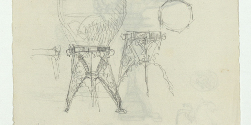 image for: Marià Fortuny - Vas d'estil musulmà amb suport (anvers) / Llàntia, candeler i motius ornamentals d'estil musulmà (revers) - Cap a 1870-1872