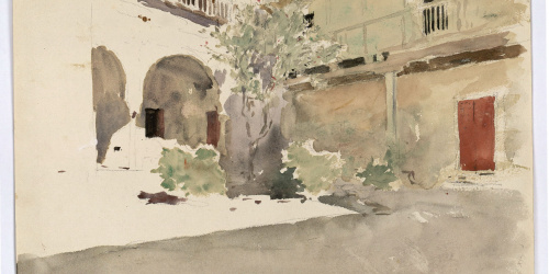 image for: Marià Fortuny - Pati de la casa de les monges a Granada (anvers) / Carrer amb figures (revers) - Cap a 1868-1872