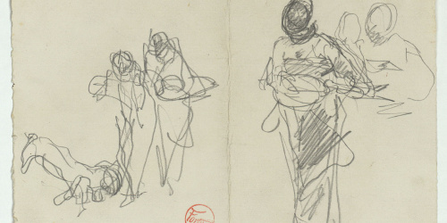 image for: Marià Fortuny - Estudi per al quadre «Músics àrabs» (anvers) / Esbós de carrer amb figures (revers) - Cap a 1872