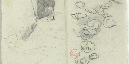 image for: Marià Fortuny - Passadís i croquis de fulles - Cap a 1870-1872