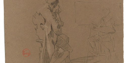 image for: Marià Fortuny - Artista pintant un guitarrista del natural (anvers) / Estudi per al quadre «L'elecció de la model» (revers) - Cap a 1863-1867