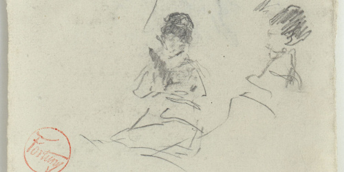 image for: Marià Fortuny - Esbós de figures femenines (anvers) / Fragment d'un animal (revers) - Cap a 1871