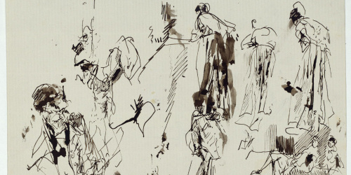 image for: Marià Fortuny - Croquis de figures (anvers) / Poms d&#039;espasa (revers) - Cap a 1874