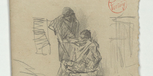 image for: Marià Fortuny - Esbós de figures (anvers) / Dona vella (revers) - Cap a 1867-1872