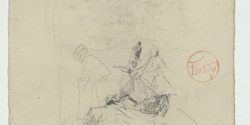 image for: Marià Fortuny - Dona asseguda (anvers) / Croquis de figura femenina (revers) - Cap a 1871