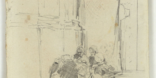 image for: Marià Fortuny - Dones assegudes a l'entrada d'una església - Cap a 1867-1872