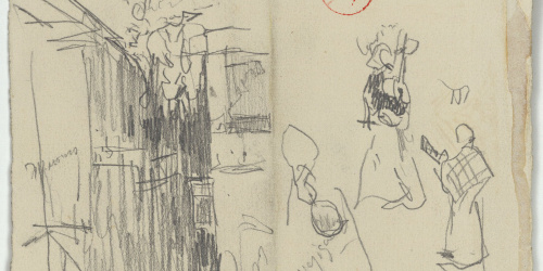 image for: Marià Fortuny - Carrer i croquis de figures (anvers) / Croquis de figura (revers) - Cap a 1871