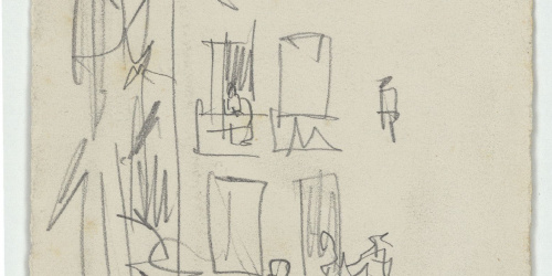 image for: Marià Fortuny - Croquis d&#039;una casa i figures - Cap a 1870-1872