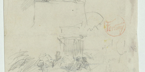 image for: Marià Fortuny - Figures en llotges (anvers) / Figura masculina (revers) - Cap a 1863-1867