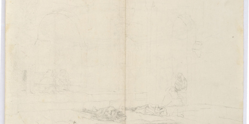 image for: Marià Fortuny - Estudi per al quadre «El tribunal de l&#039;Alhambra» (anvers) / Estudi per al quadre «El tribunal de l&#039;Alhambra» (revers) - Cap a 1871