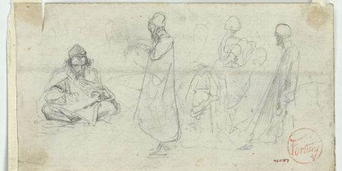 image for: Marià Fortuny - Hebreus (anvers) / Croquis de figures i cap masculí (revers) - Cap a 1860-1862