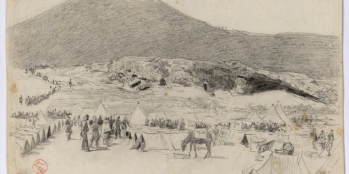 image for: Marià Fortuny - Campamento del segundo cuerpo (anvers) / Croquis inconcret (revers) - 1860