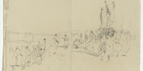 image for: Marià Fortuny - Celebració del Mulud o Pasqua del profeta al Gran soc de Tànger (anvers) / Estudi per al quadre «Ferrador marroquí» (revers) - 1862